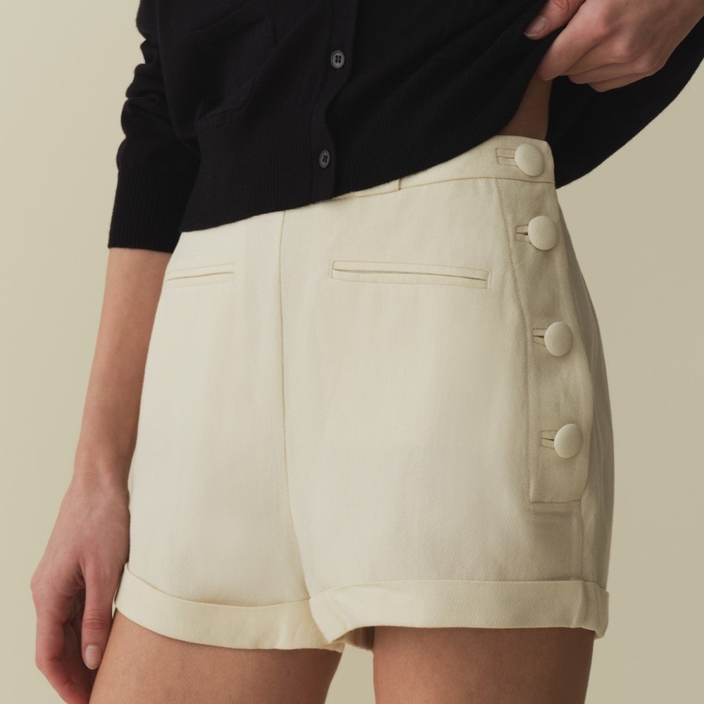 NWT Doen Avon Linen Viscose Pocket Side Button Shorts Magnolia Cream Ivory